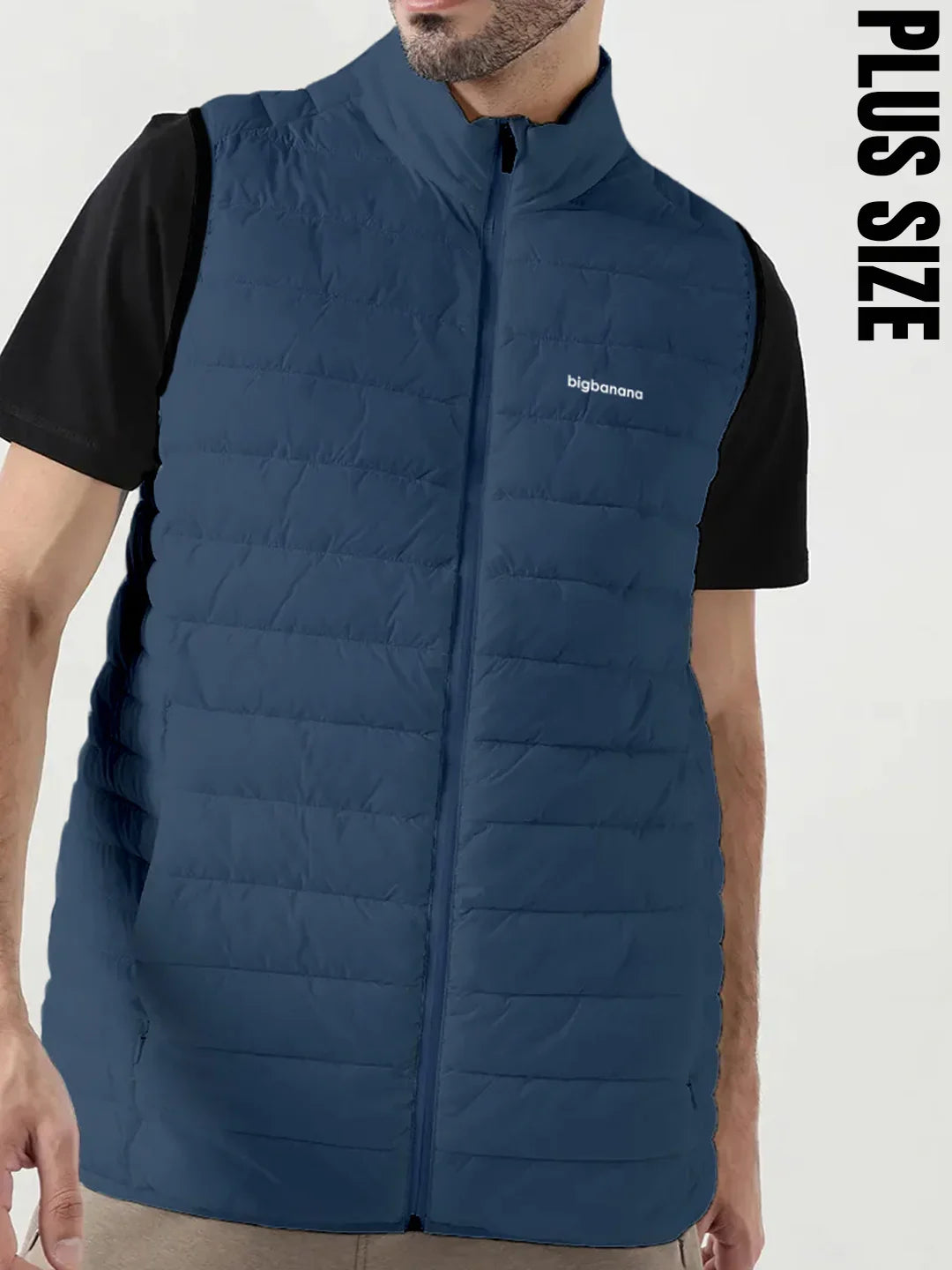 Men Plus Size NYC-Navy-H Solid Bomber Jacket - bigbanana