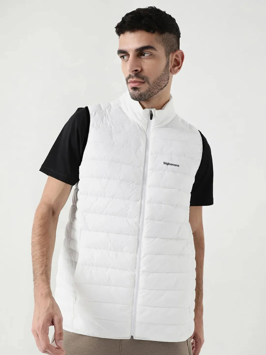 Men Plus Size NYC-White-H Solid Bomber Jacket - bigbanana