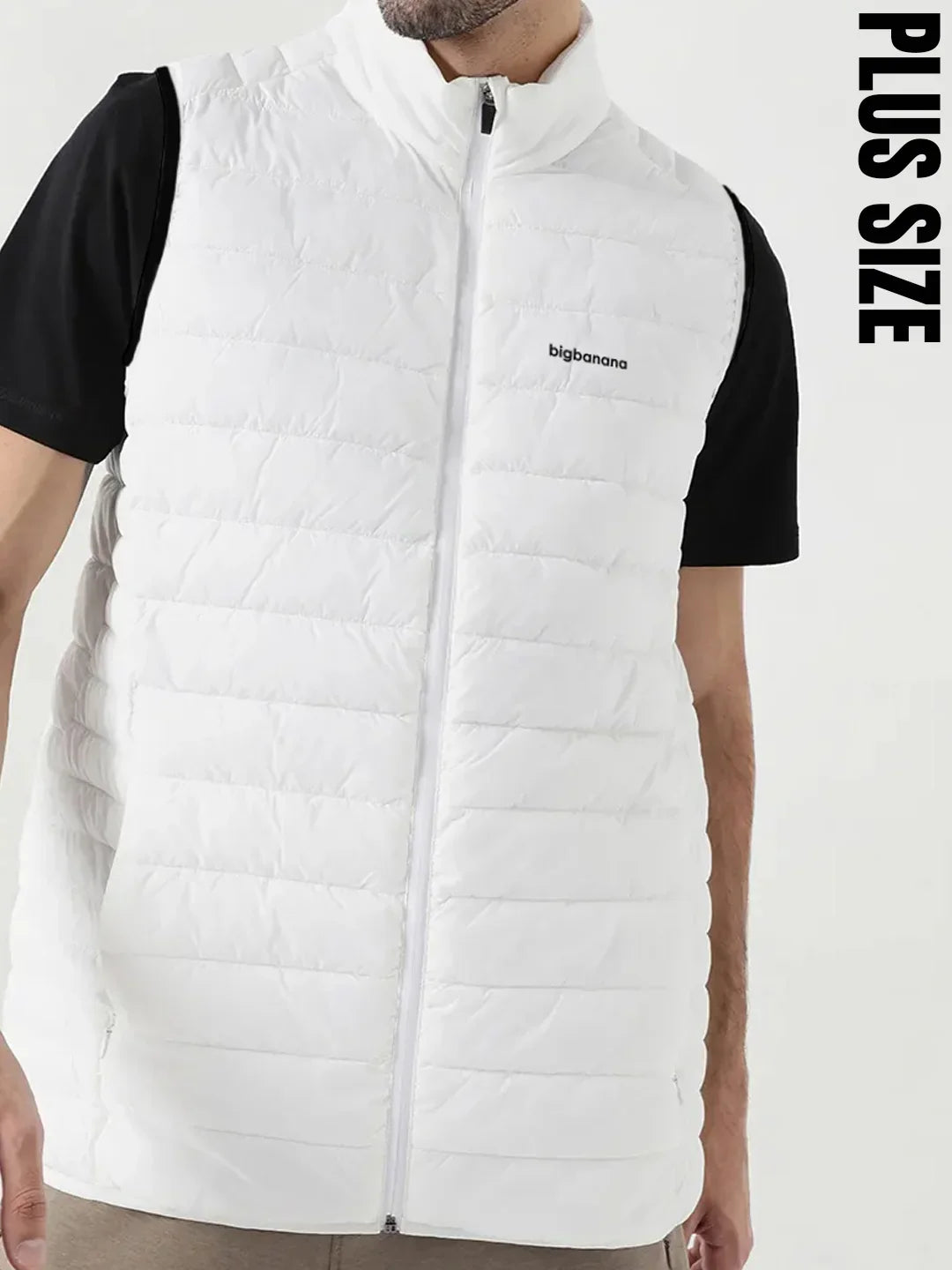 Men Plus Size NYC-White-H Solid Bomber Jacket - bigbanana