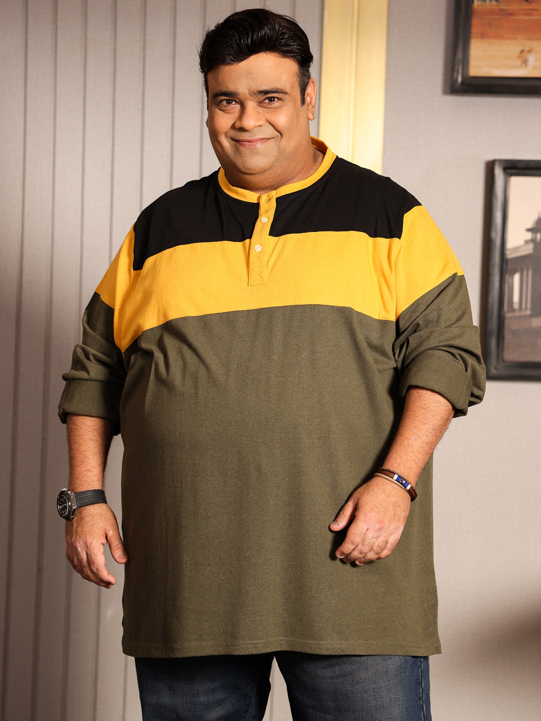 Men Plus Size Hampshire Colorblock Henley Tshirt - bigbanana