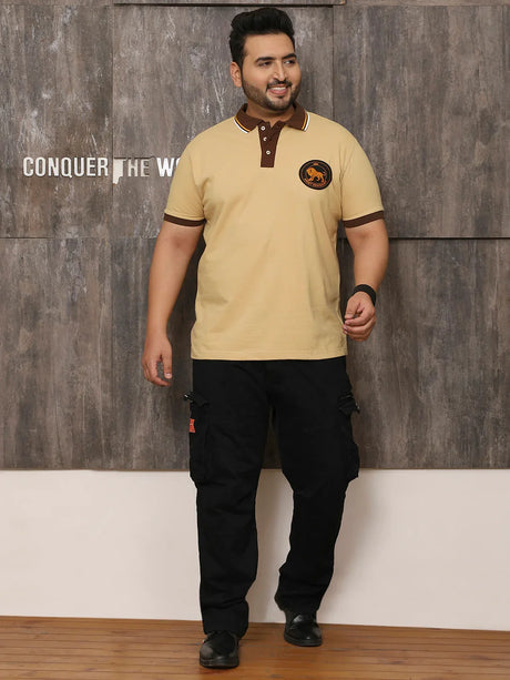 Men Plus Size Harajuku Solid Beige Polo Tshirt - bigbanana