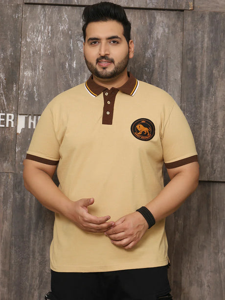 Men Plus Size Harajuku Solid Beige Polo Tshirt - bigbanana
