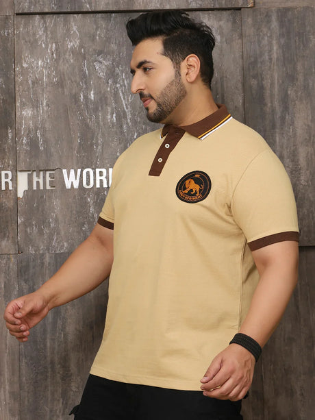 Men Plus Size Harajuku Solid Beige Polo Tshirt - bigbanana