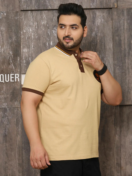 Men Plus Size Harajuku Solid Beige Polo Tshirt - bigbanana
