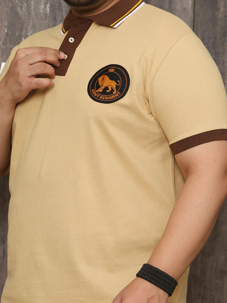 Men Plus Size Harajuku Solid Beige Polo Tshirt - bigbanana