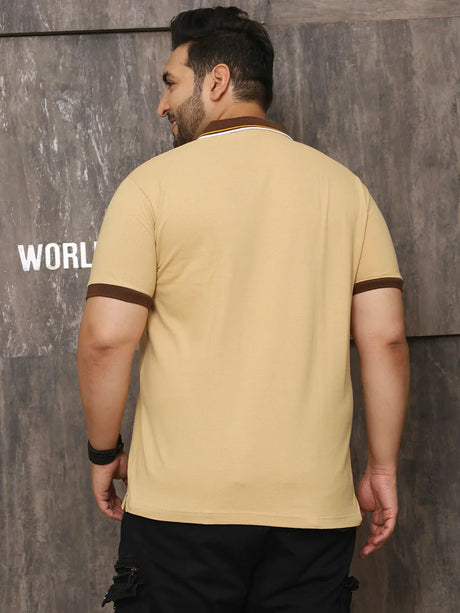 Men Plus Size Harajuku Solid Beige Polo Tshirt - bigbanana