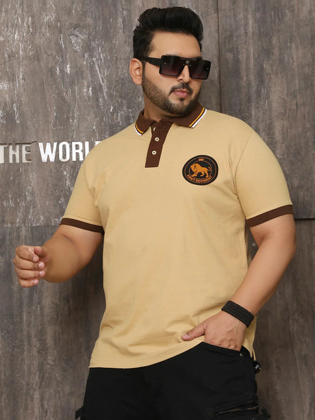 Men Plus Size Harajuku Solid Beige Polo Tshirt - bigbanana