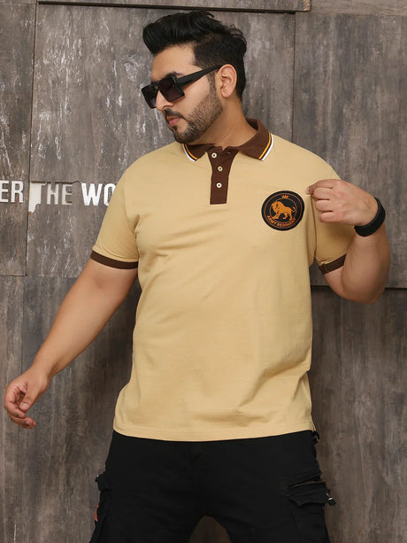 Men Plus Size Harajuku Solid Beige Polo Tshirt - bigbanana