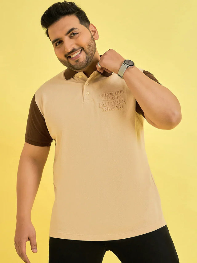 Men Plus Size Hardihood Beige Solid Polo Tshirt - bigbanana