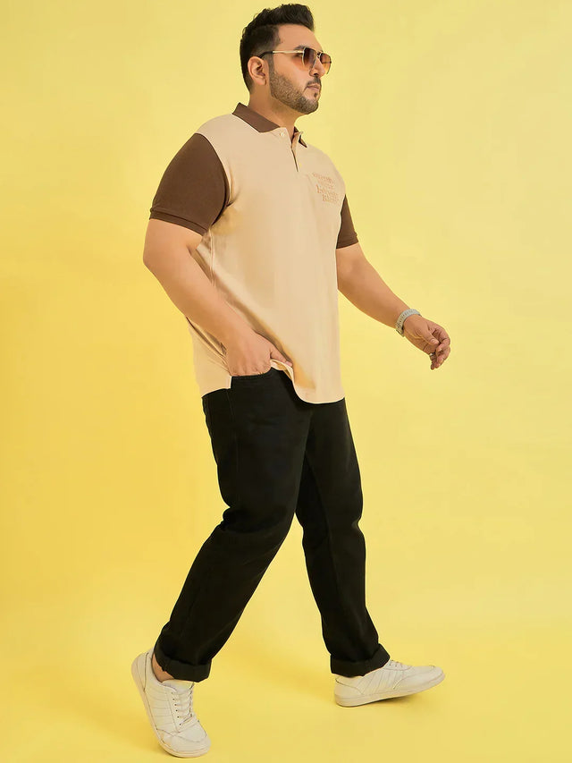 Men Plus Size Hardihood Beige Solid Polo Tshirt - bigbanana