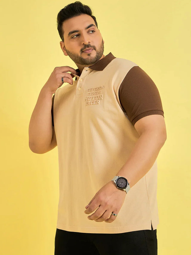 Men Plus Size Hardihood Beige Solid Polo Tshirt - bigbanana