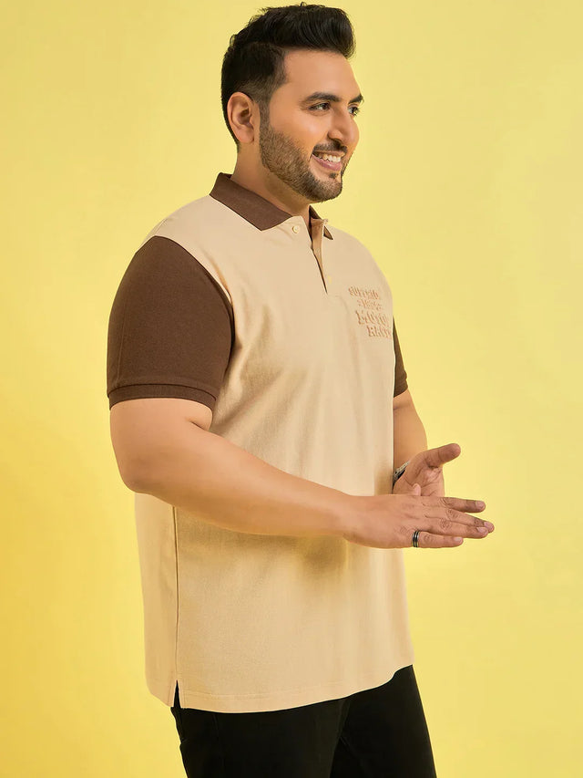 Men Plus Size Hardihood Beige Solid Polo Tshirt - bigbanana