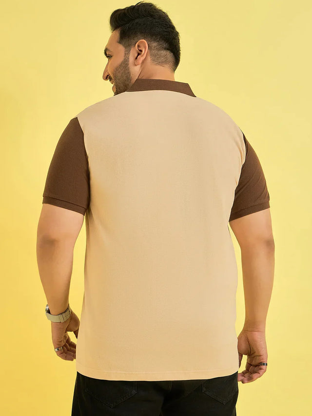 Men Plus Size Hardihood Beige Solid Polo Tshirt - bigbanana
