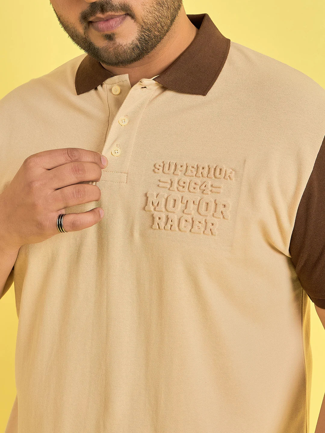 Men Plus Size Hardihood Beige Solid Polo Tshirt - bigbanana