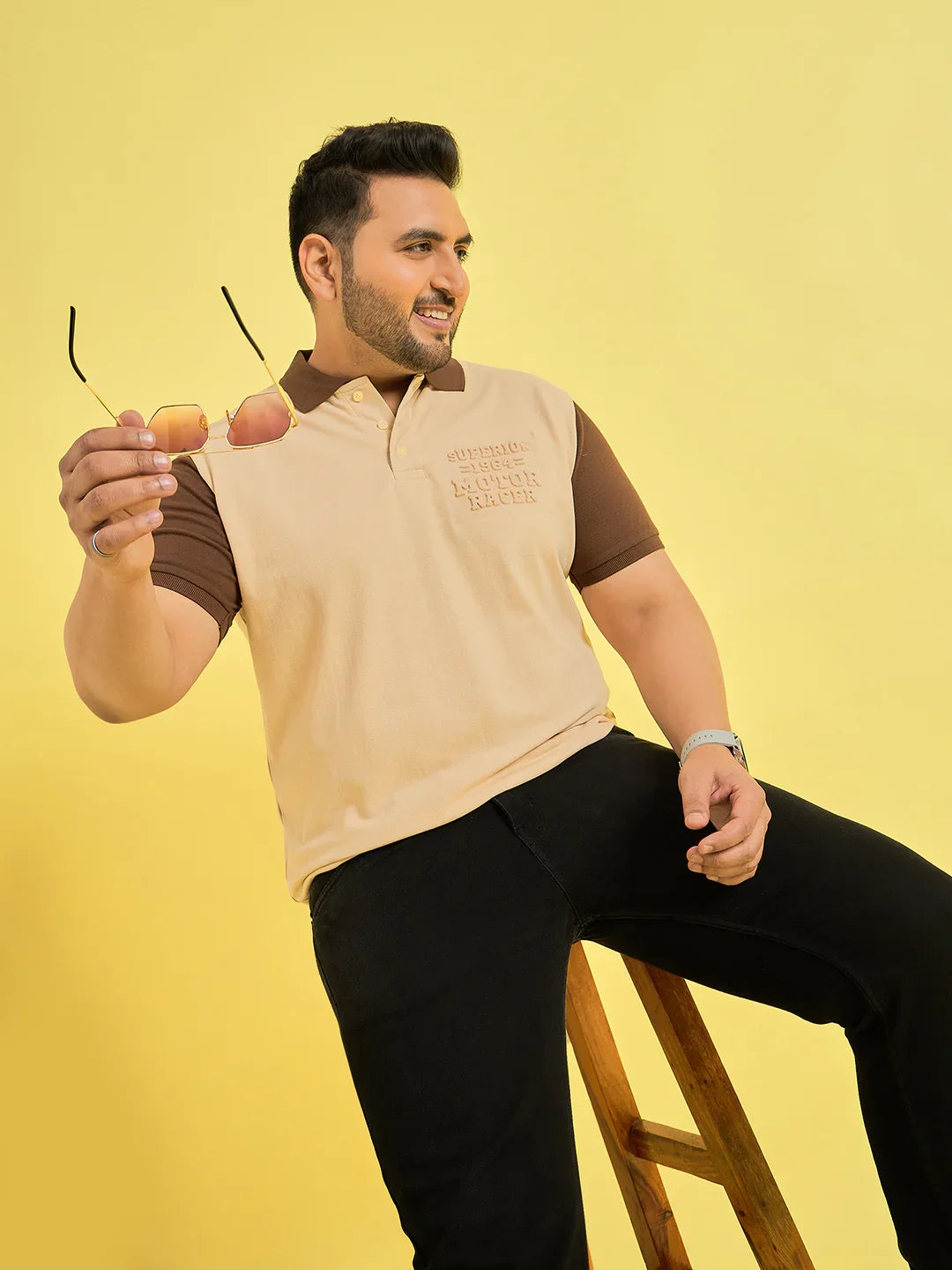 Men Plus Size Hardihood Beige Solid Polo Tshirt - bigbanana