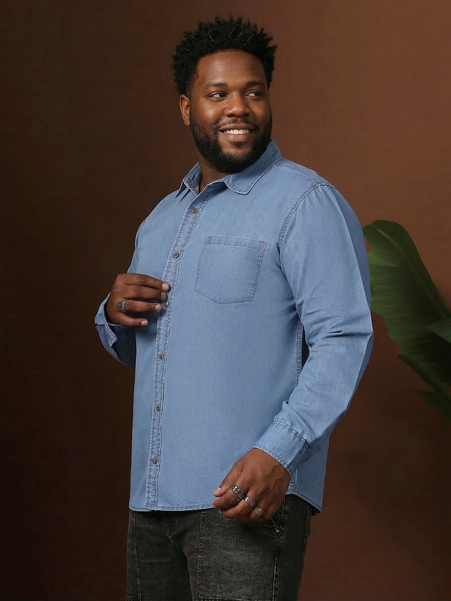 Men Plus Size Hirabati Blue Solid Casual Shirt