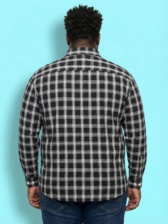 Men Plus Size Hitched Multicolor Checkered Casual Shirt