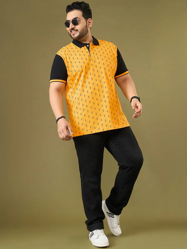 Men Plus Size Hive Yellow Printed Polo Tshirt