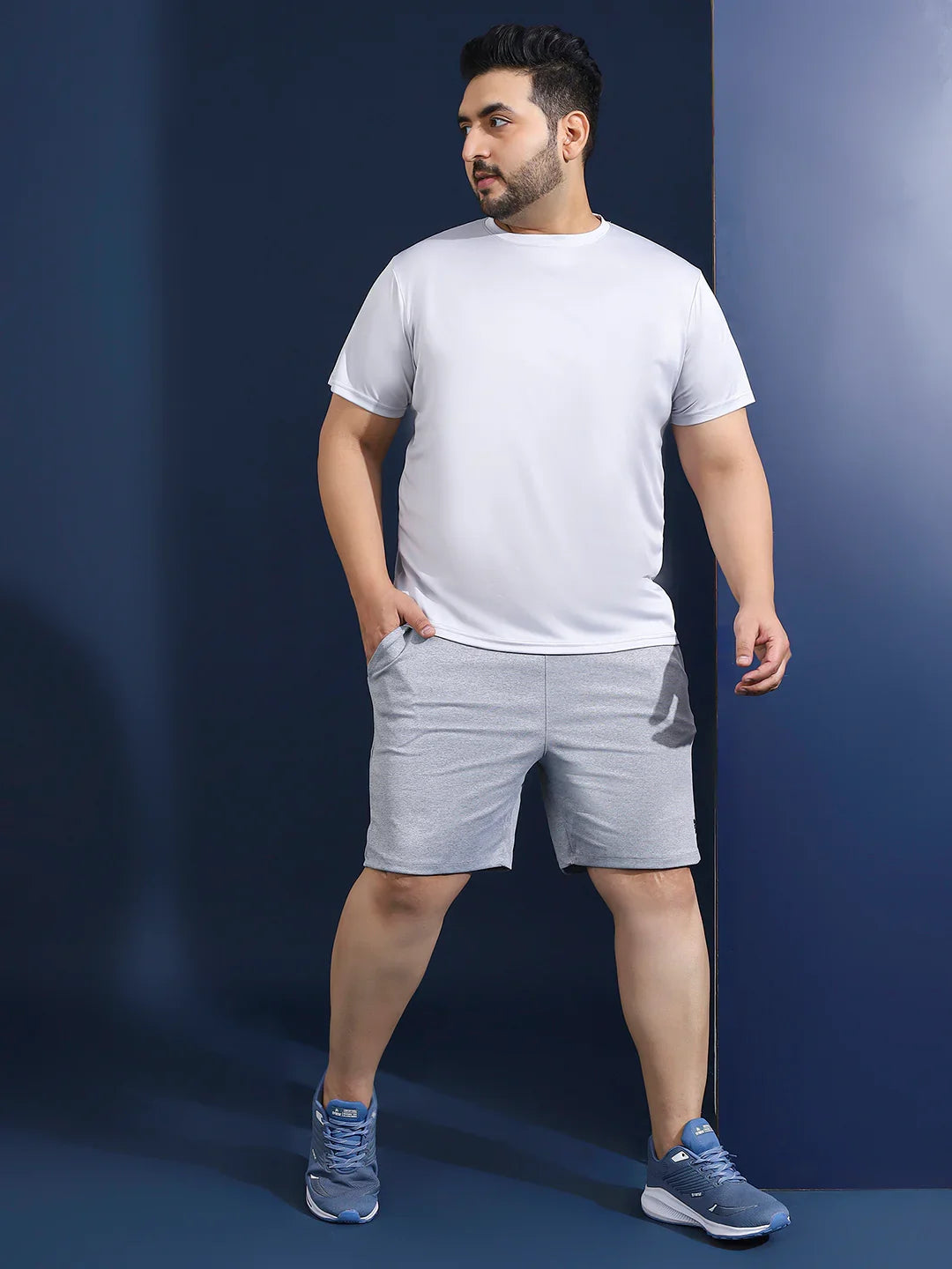 Men Plus Size Hoodark Printed Grey Round Neck Tshirt - bigbanana