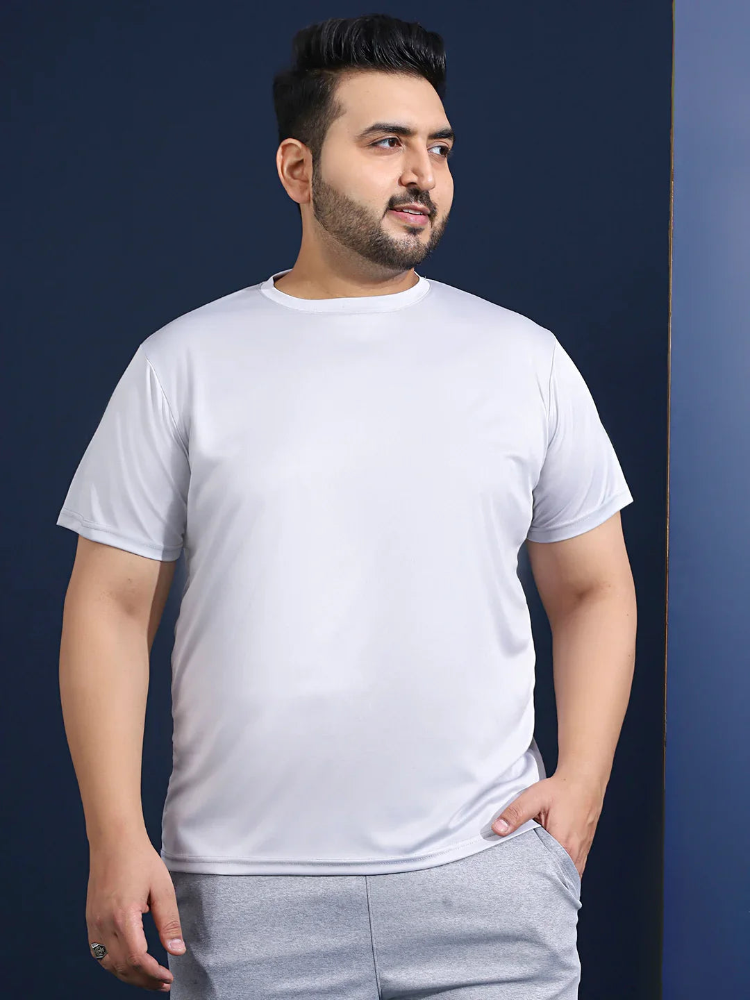 Men Plus Size Hoodark Printed Grey Round Neck Tshirt - bigbanana