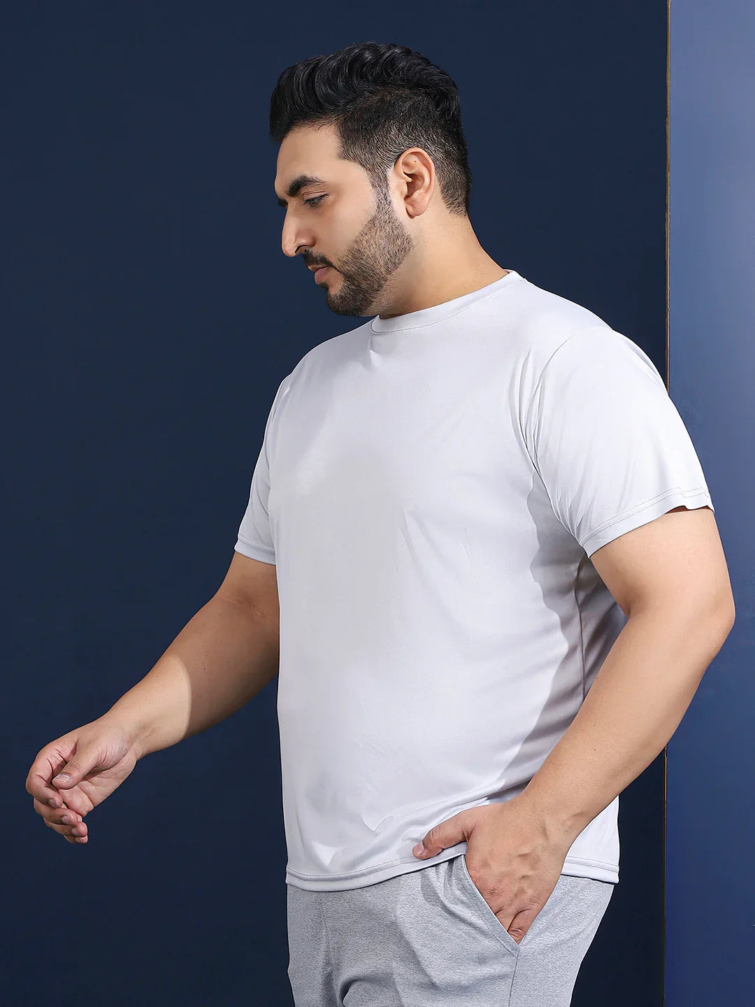 Men Plus Size Hoodark Printed Grey Round Neck Tshirt - bigbanana