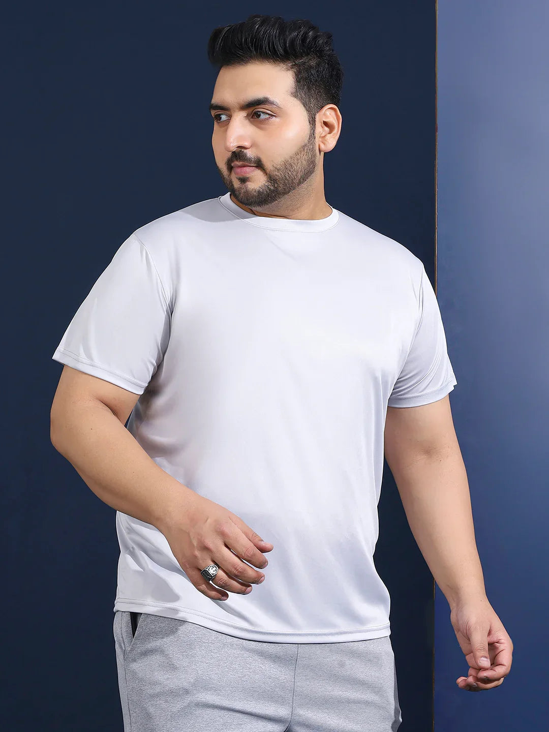 Men Plus Size Hoodark Printed Grey Round Neck Tshirt - bigbanana