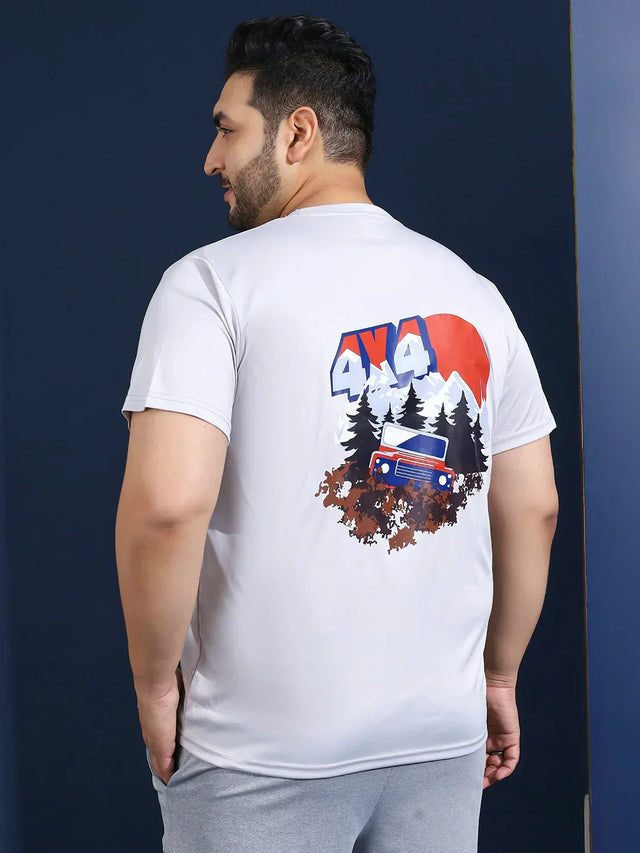 Men Plus Size Hoodark Printed Grey Round Neck Tshirt - bigbanana