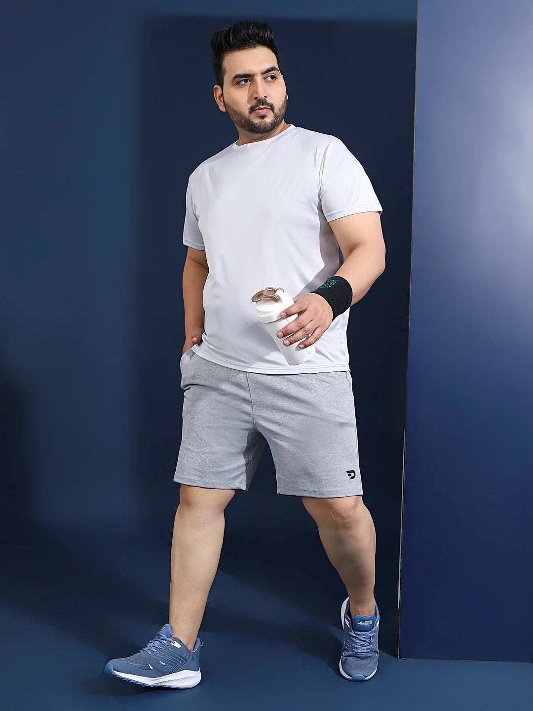 Men Plus Size Hoodark Printed Grey Round Neck Tshirt - bigbanana