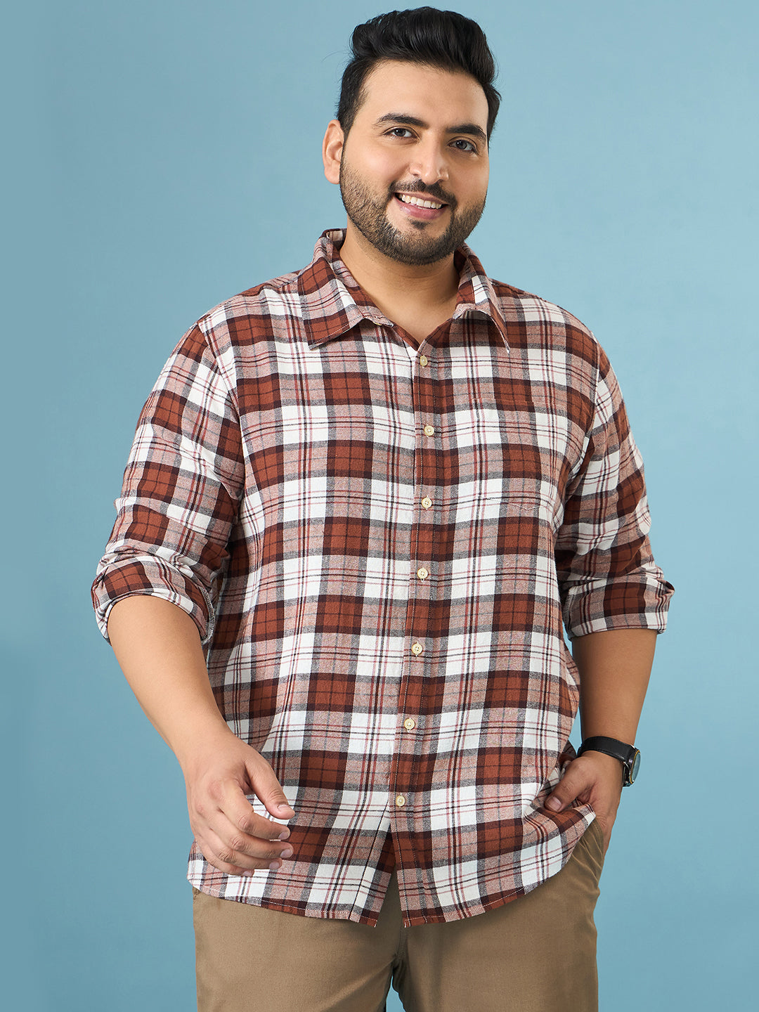 Men Plus Size Hopp Multicolor Checkered Casual Shirt
