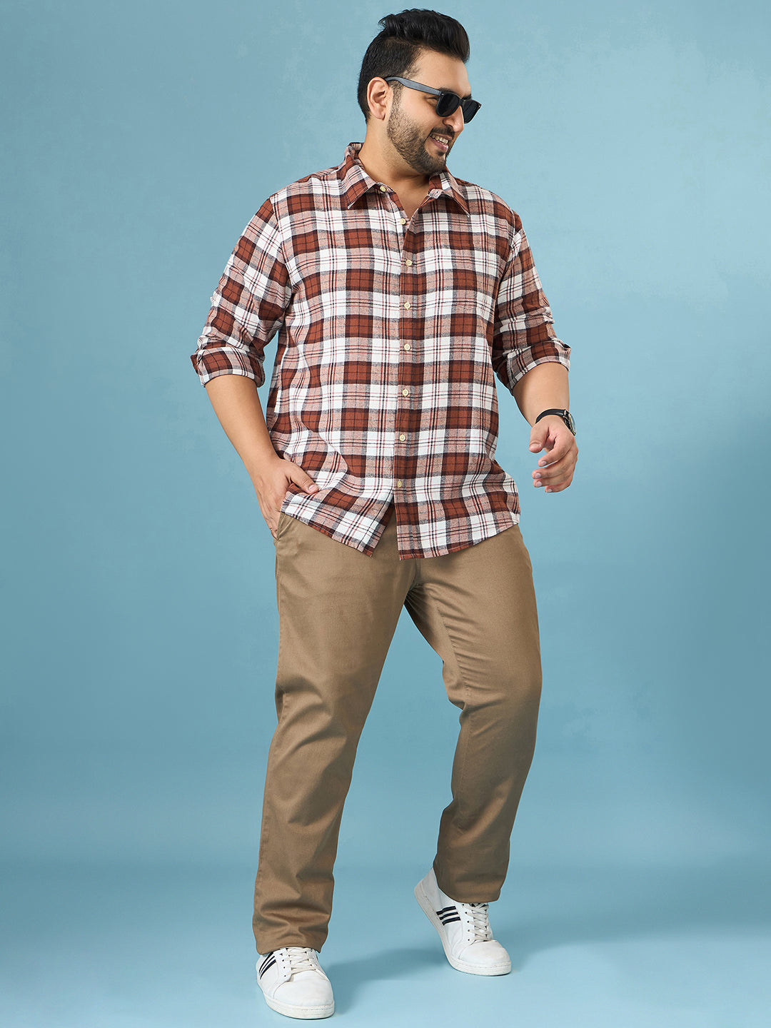 Men Plus Size Hopp Multicolor Checkered Casual Shirt