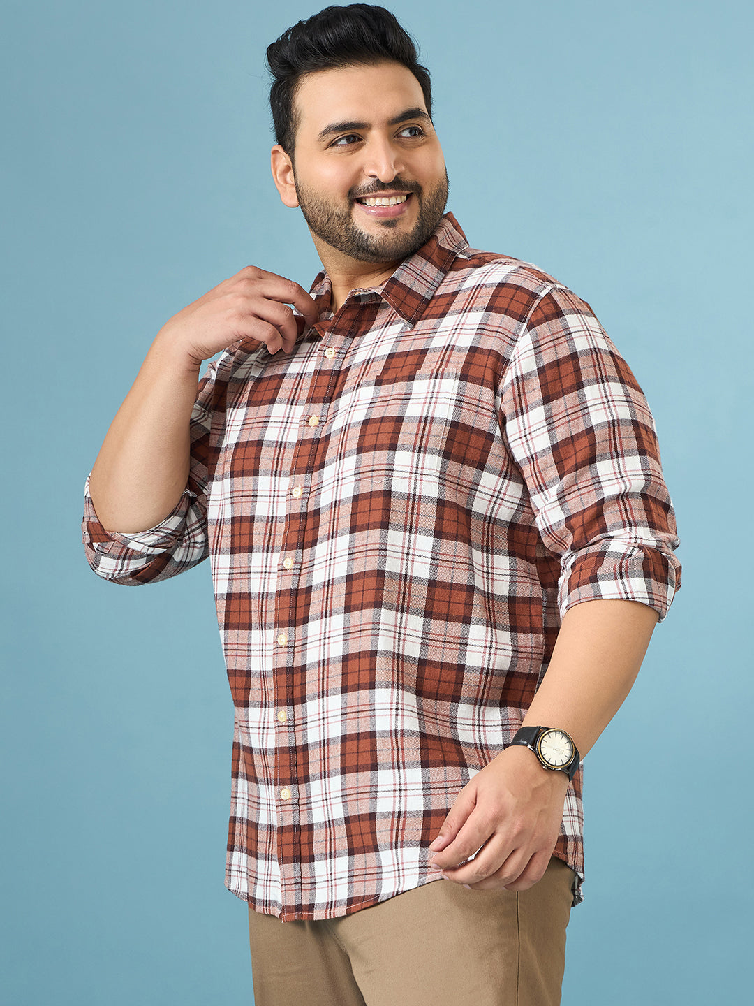 Men Plus Size Hopp Multicolor Checkered Casual Shirt