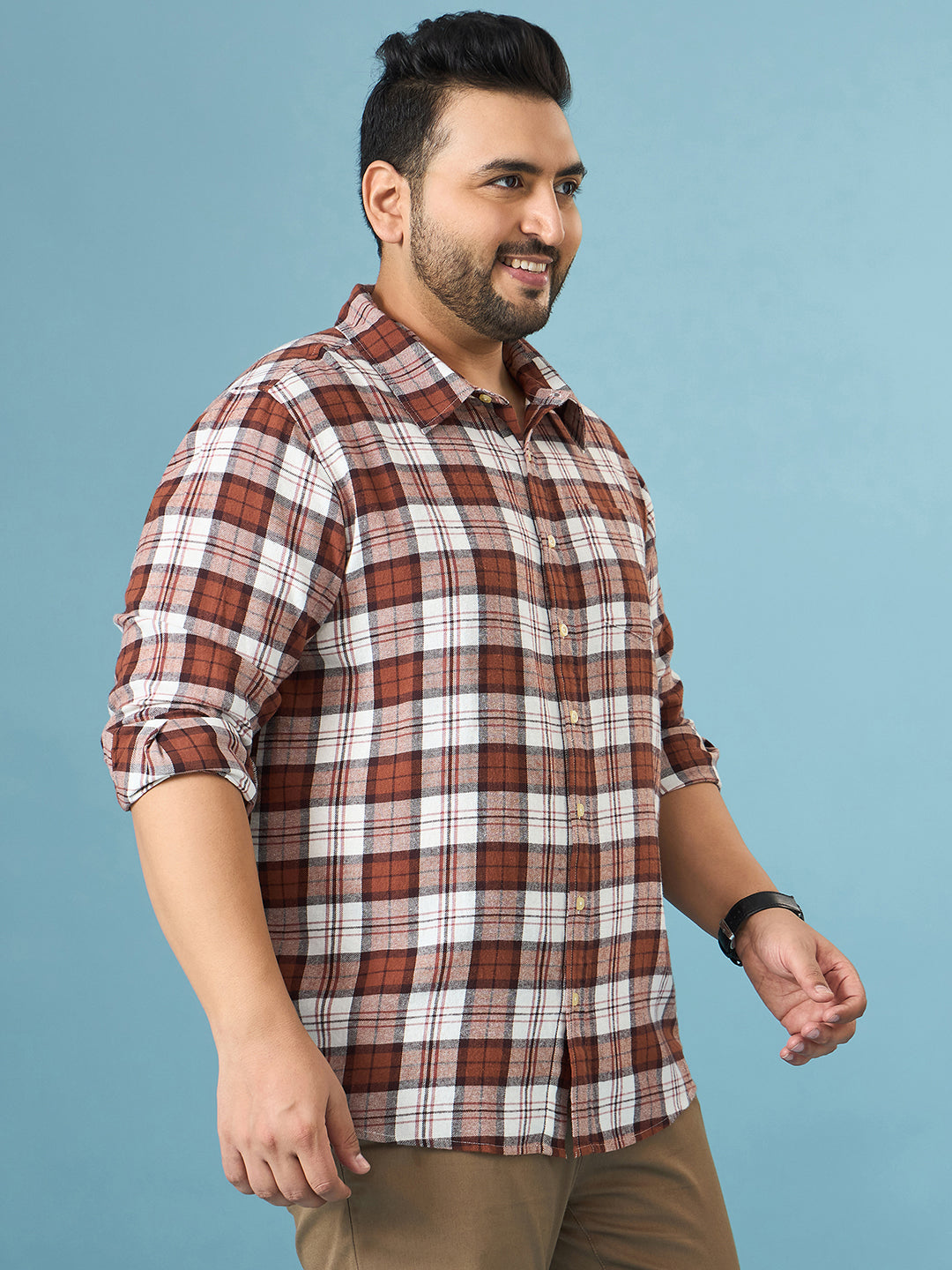 Men Plus Size Hopp Multicolor Checkered Casual Shirt