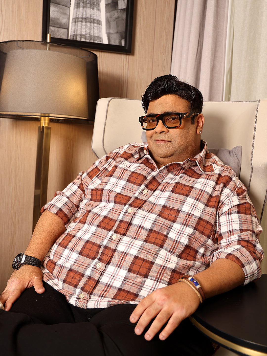 Men Plus Size Hopp Multicolor Checkered Casual Shirt