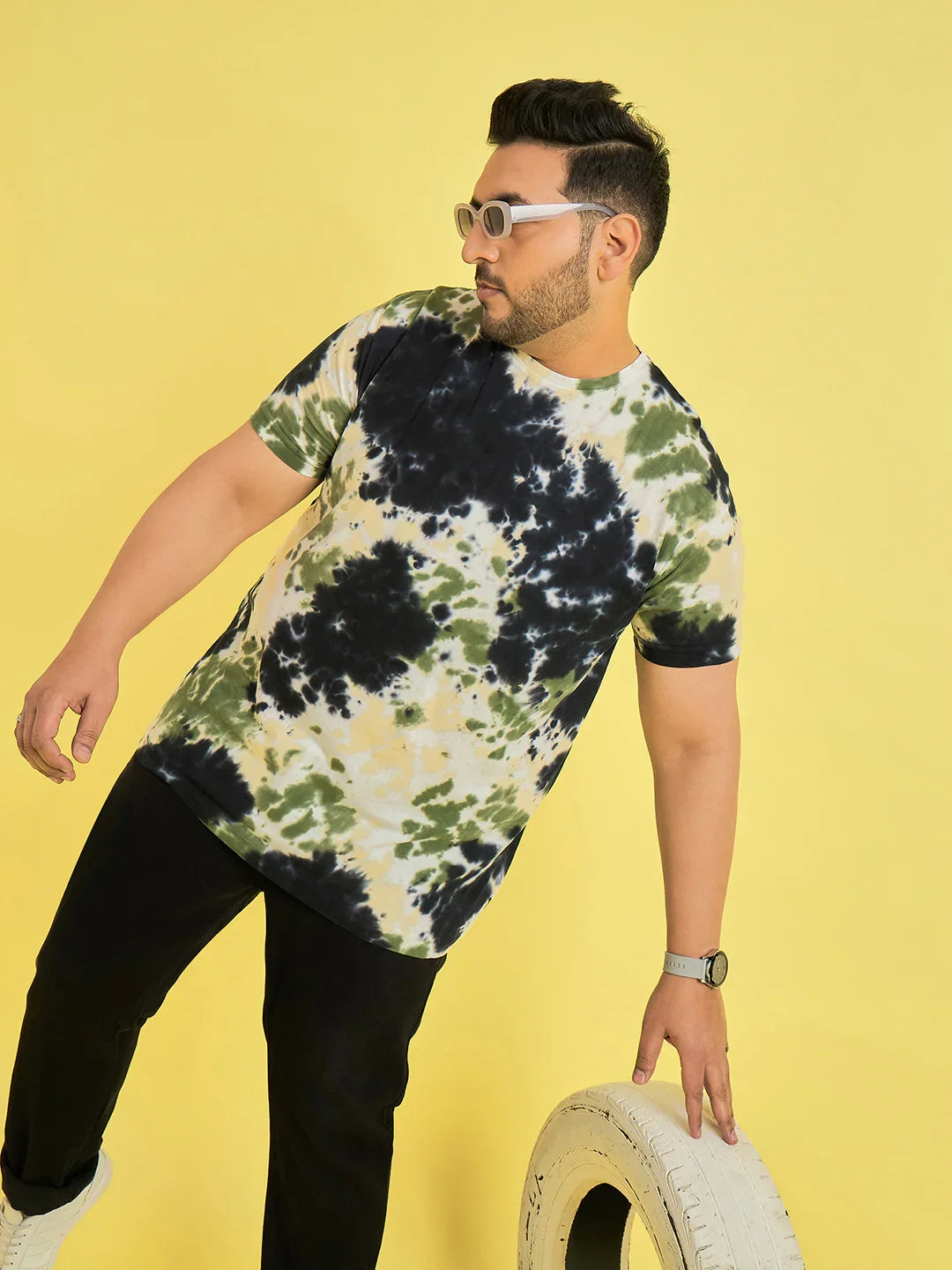 Men Plus Size Horizon Multicolor Printed Round Neck Tshirt - bigbanana