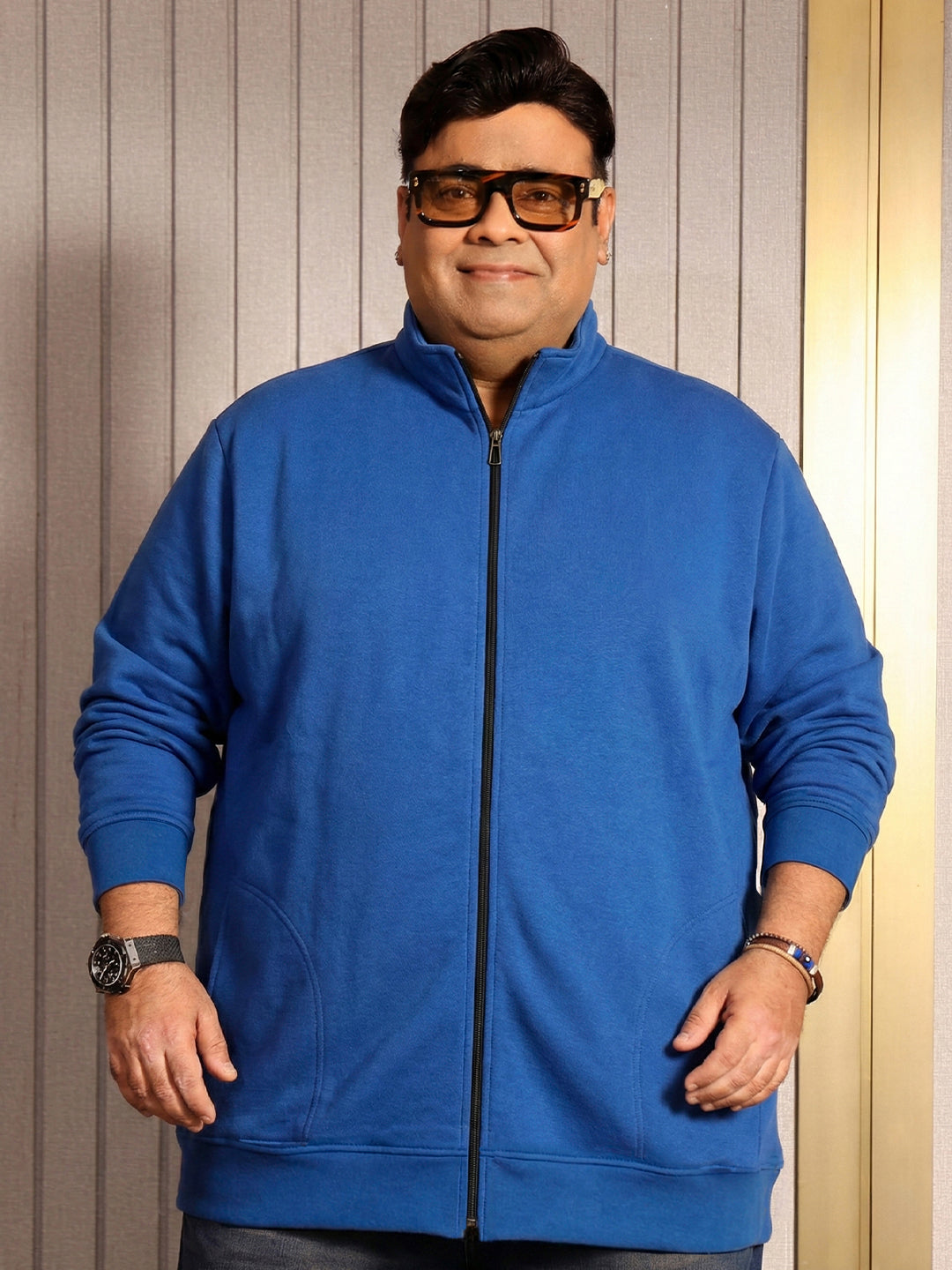 Men Plus Size Hustle Royal Blue Printed Jacket