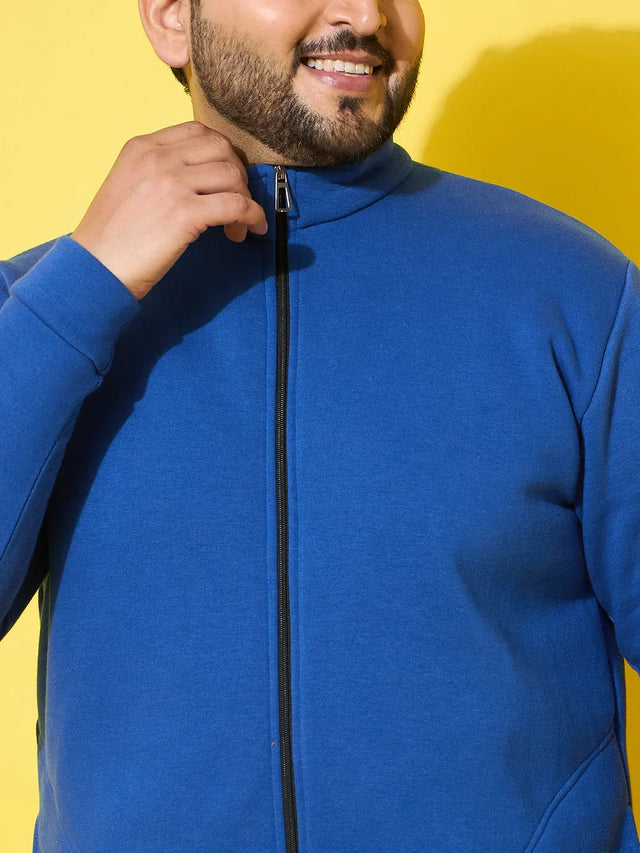 Men Plus Size Hustle Royal Blue Printed Jacket