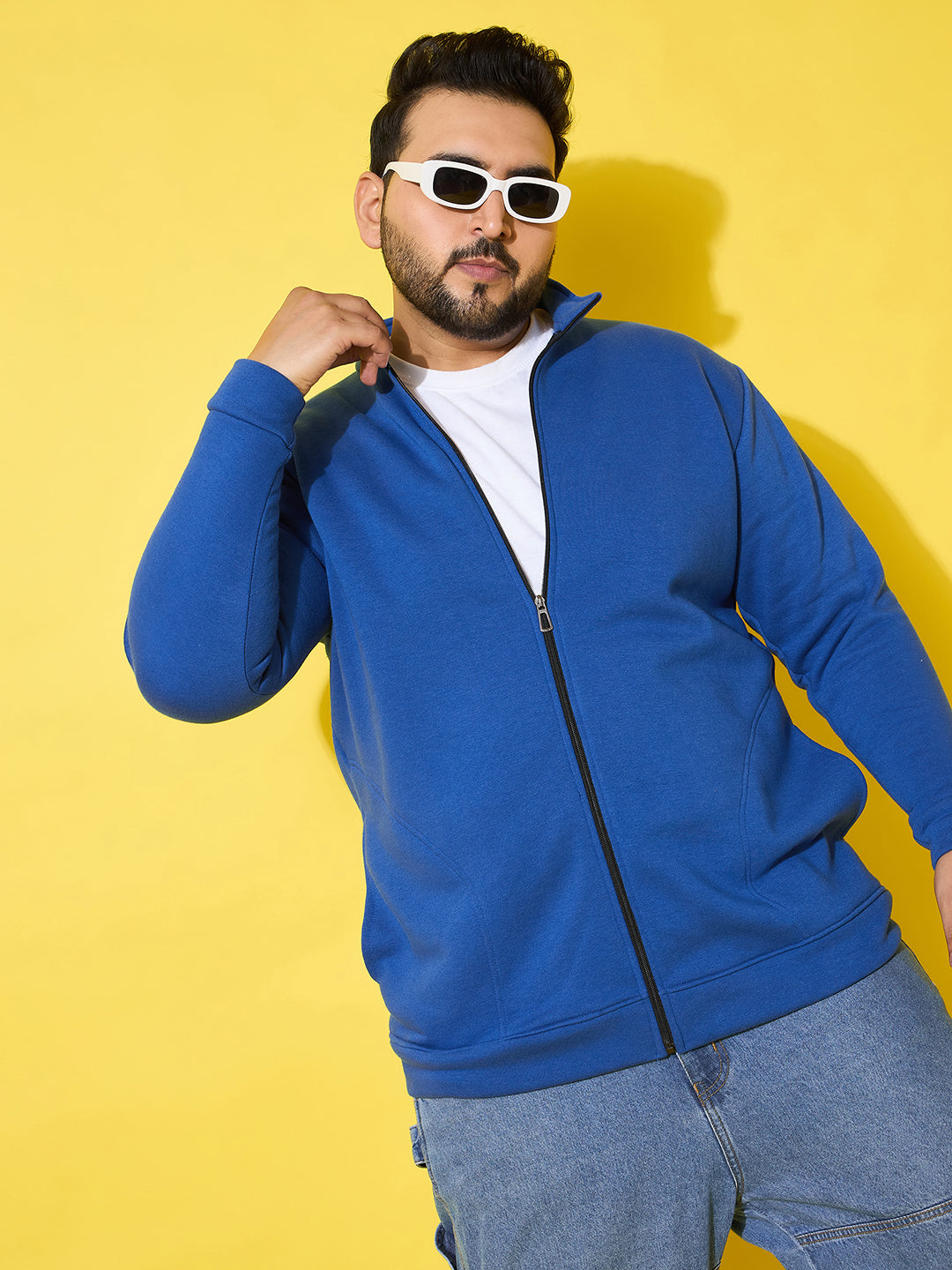 Men Plus Size Hustle Royal Blue Printed Jacket