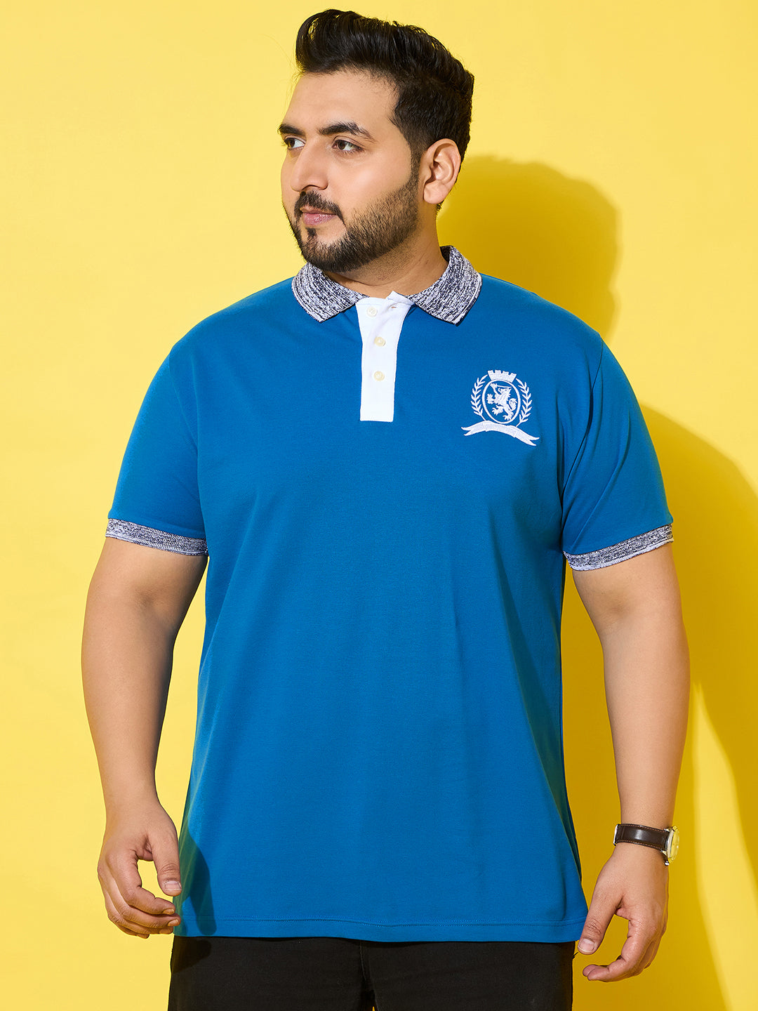 Men Plus Size Iceborn Royal Blue Solid Polo Tshirt