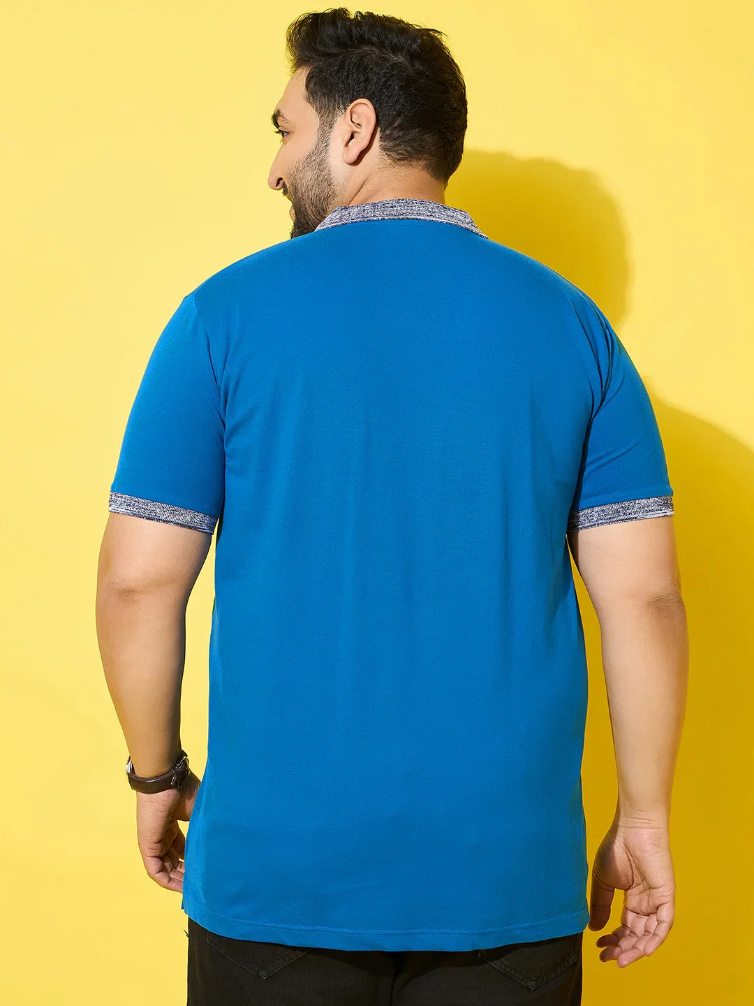 Men Plus Size Iceborn Royal Blue Solid Polo Tshirt