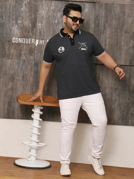 Men Plus Size Illusive Solid Grey Polo Tshirt - bigbanana