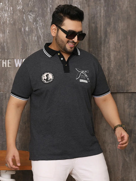 Men Plus Size Illusive Solid Grey Polo Tshirt - bigbanana