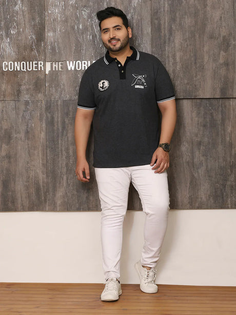 Men Plus Size Illusive Solid Grey Polo Tshirt - bigbanana