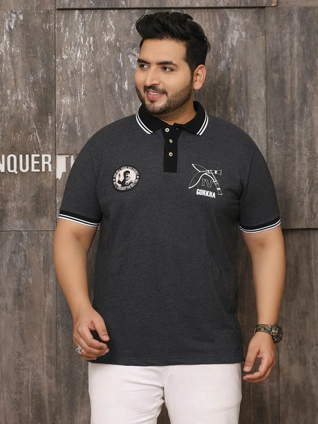 Men Plus Size Illusive Solid Grey Polo Tshirt - bigbanana