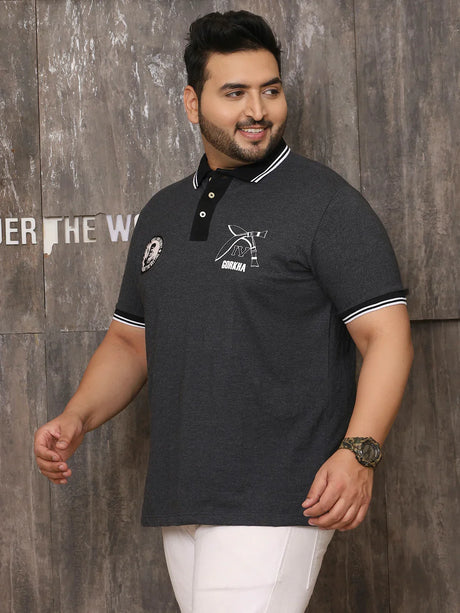 Men Plus Size Illusive Solid Grey Polo Tshirt - bigbanana
