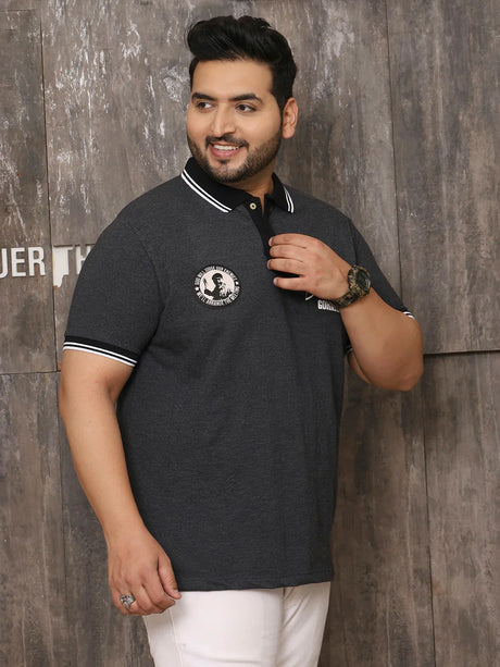 Men Plus Size Illusive Solid Grey Polo Tshirt - bigbanana