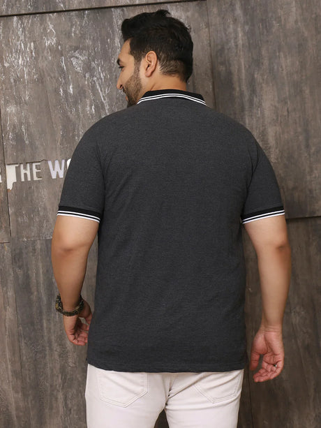 Men Plus Size Illusive Solid Grey Polo Tshirt - bigbanana
