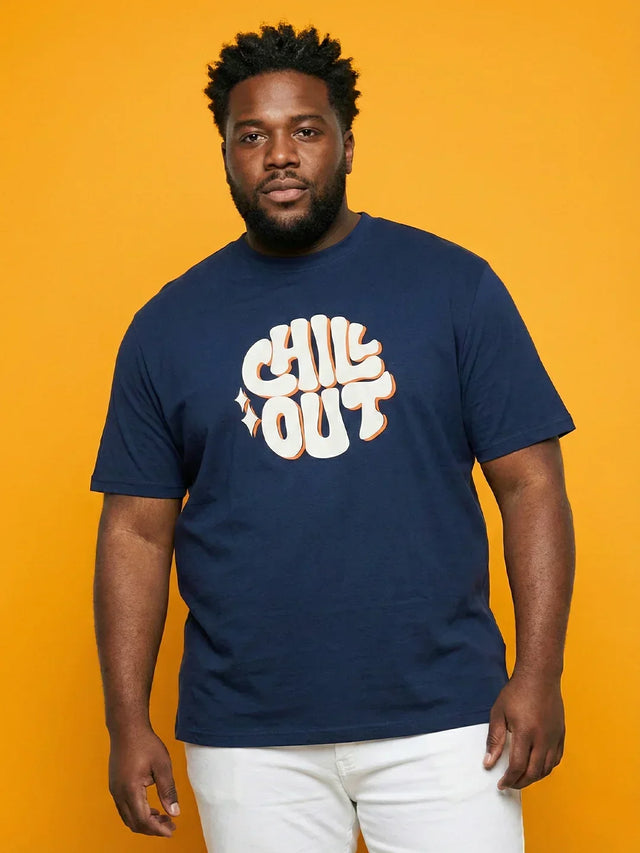 Men Plus Size Icebold Navy-Blue Printed Round Neck Tshirt