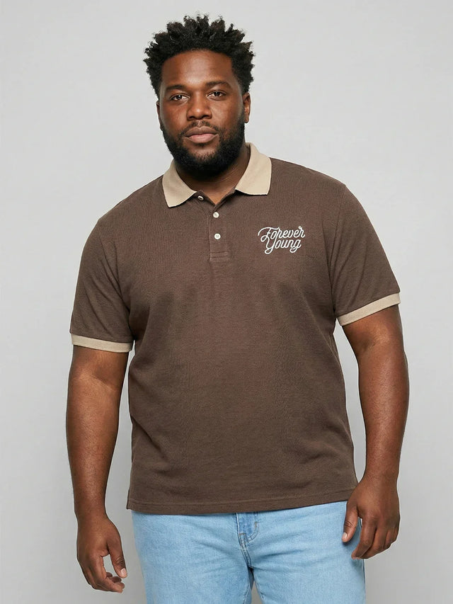Men Plus Size Everlasting Brown Solid Polo Tshirt