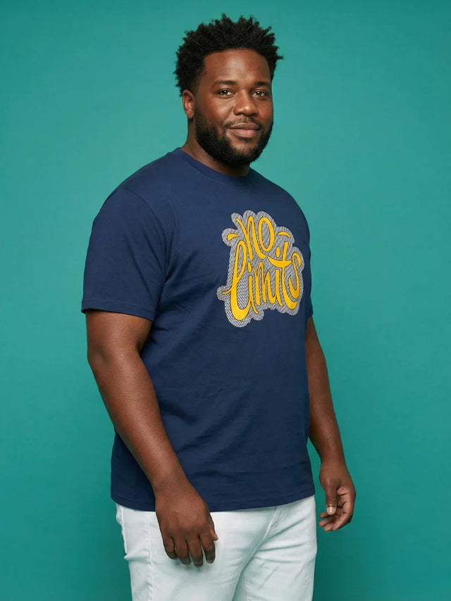 Men Plus Size Zerolim Navy-Blue Printed Round Neck Tshirt