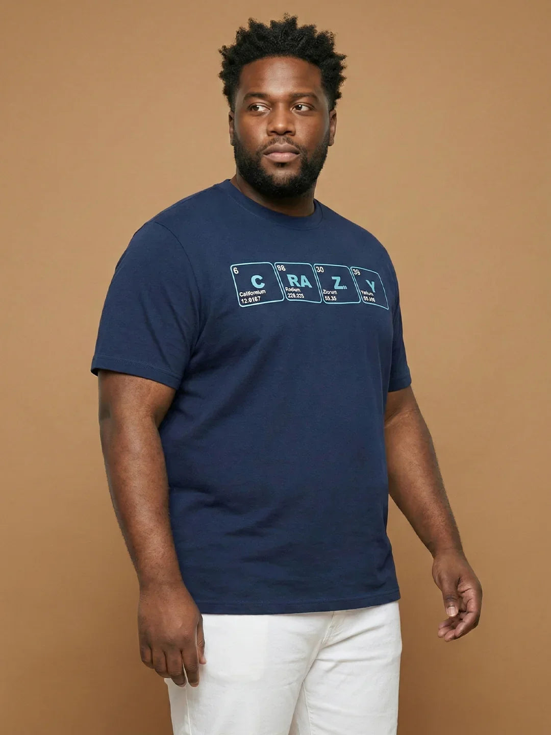 Men Plus Size Craycray Navy-Blue Printed Round Neck Tshirt